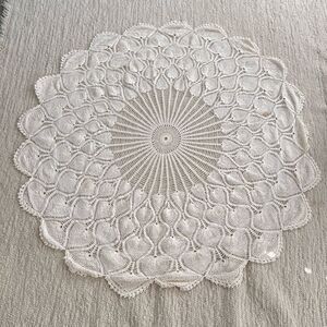 Vintage crochet table cover 60x60 Round Table Beige